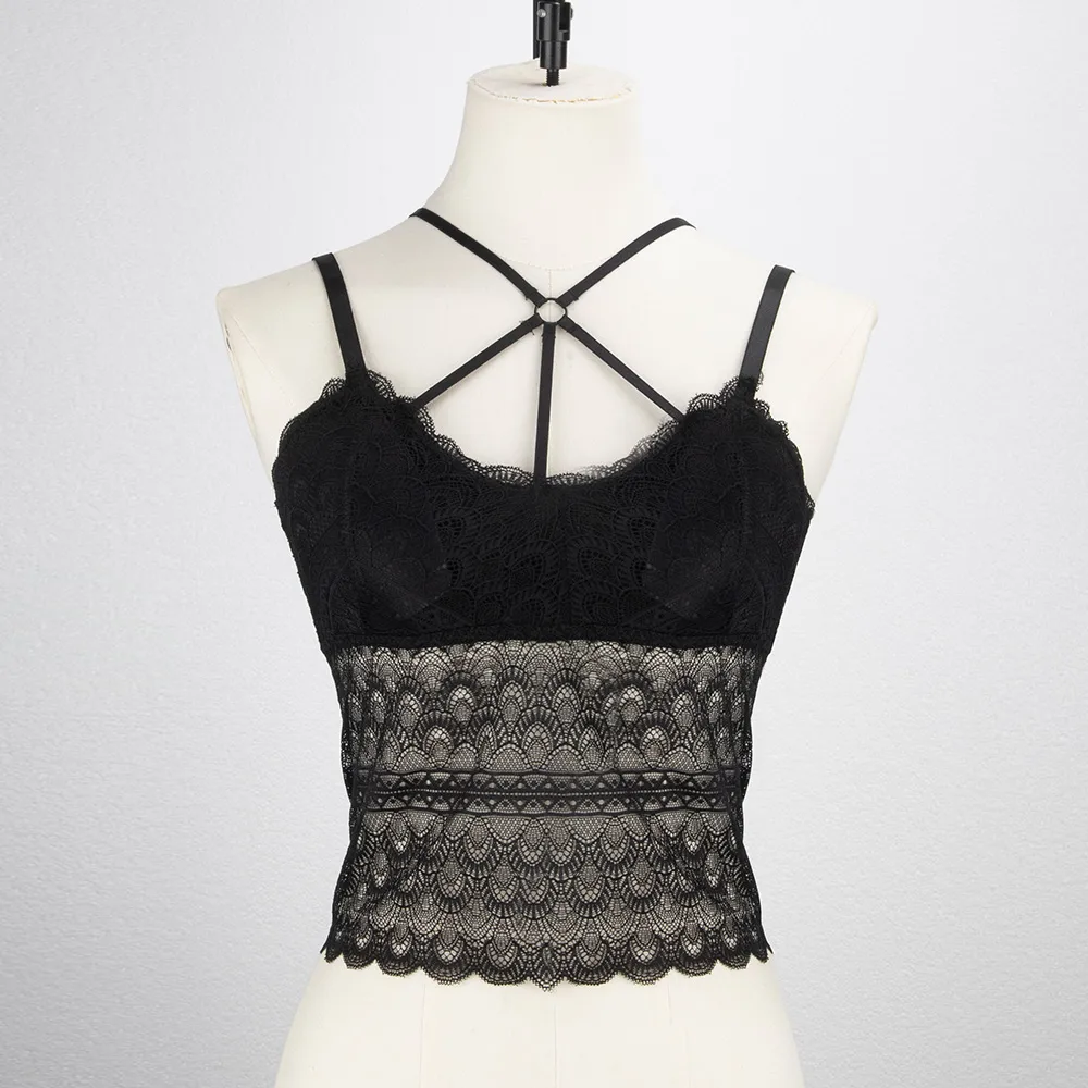 Ladies Lace Backless Detachable Bra Tank Nylon Spandex Summer Sexy Style Underwear Suitable For Daily Wear And Outerwear display picture 5