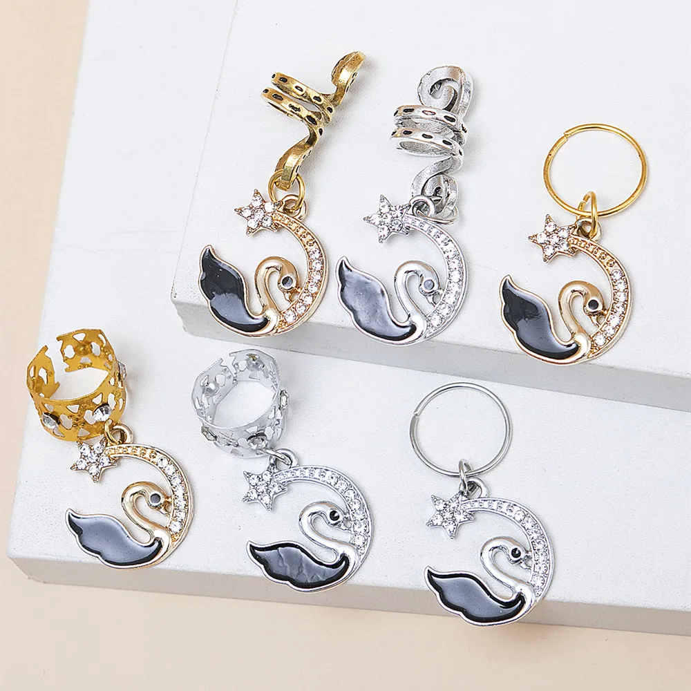 Swan Shaped Metal Ring Hair Accessories Elegant Cute Fashionable Diamond Embedded Dirty Dreads Hair Rings For Women All Seasons display picture 4