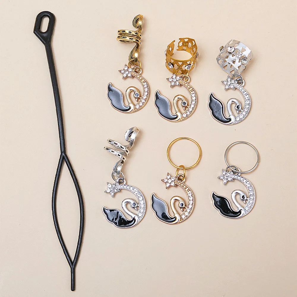 Swan Shaped Metal Ring Hair Accessories Elegant Cute Fashionable Diamond Embedded Dirty Dreads Hair Rings For Women All Seasons display picture 5