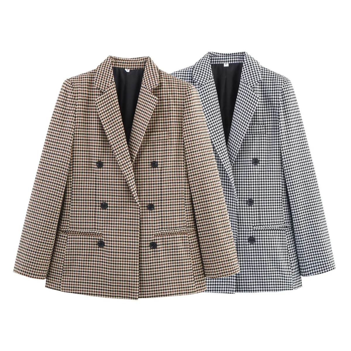Fashionable Two-Tone Plaid Suit Jacket Elegant  Women's Clothing Pure Color Polyester Long Sleeve Short Style display picture 3