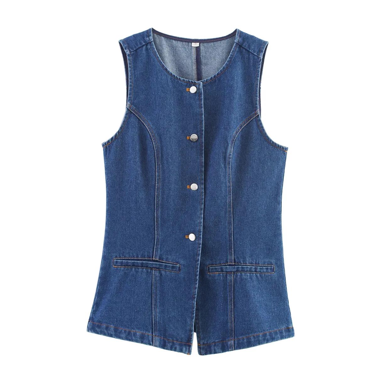 Fashionable Versatile Women's Denim Vest Top Selling European Women's Clothing Retro Style Solid Color Single Button Design display picture 3