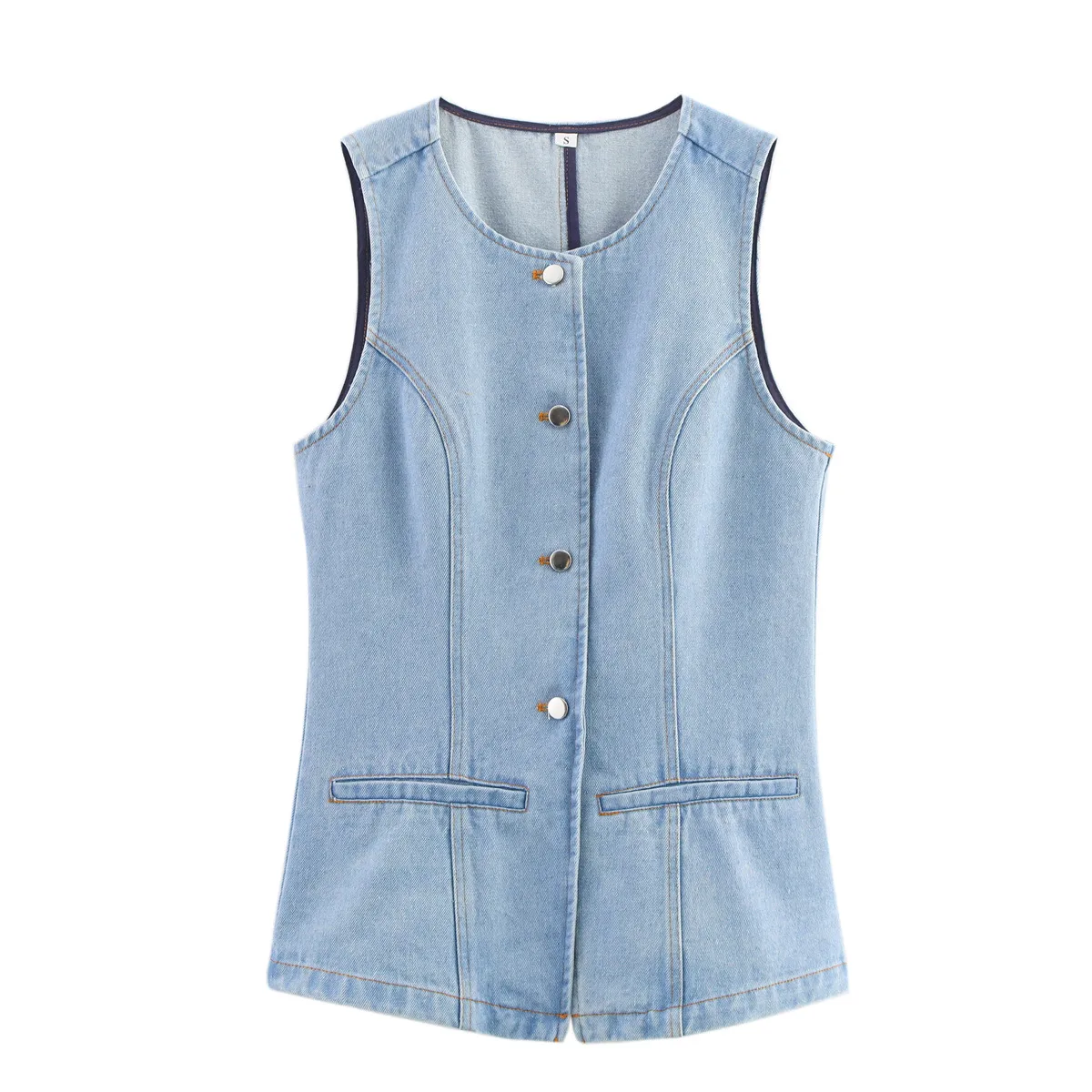 Fashionable Versatile Women's Denim Vest Top Selling European Women's Clothing Retro Style Solid Color Single Button Design display picture 2