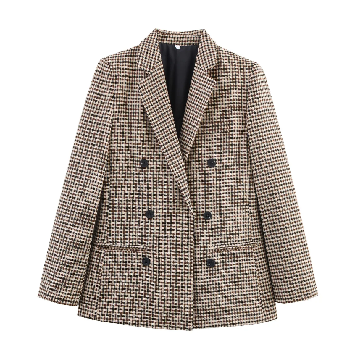 Fashionable Two-Tone Plaid Suit Jacket Elegant  Women's Clothing Pure Color Polyester Long Sleeve Short Style display picture 4