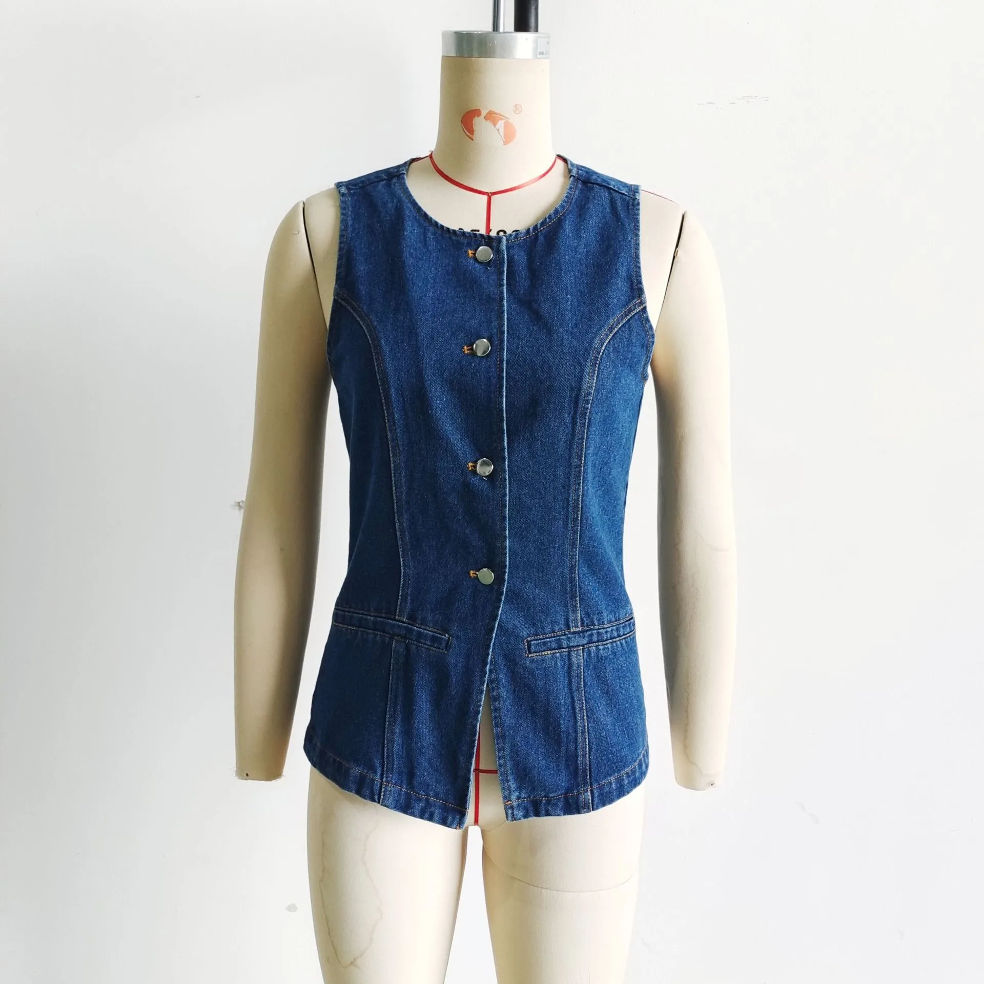 Fashionable Versatile Women's Denim Vest Top Selling European Women's Clothing Retro Style Solid Color Single Button Design display picture 18