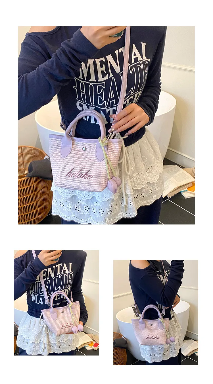 New  Summer Pu Zipper Straw Shoulder Bag Good Quality With Silk Scarf Summer Essential Bag display picture 10