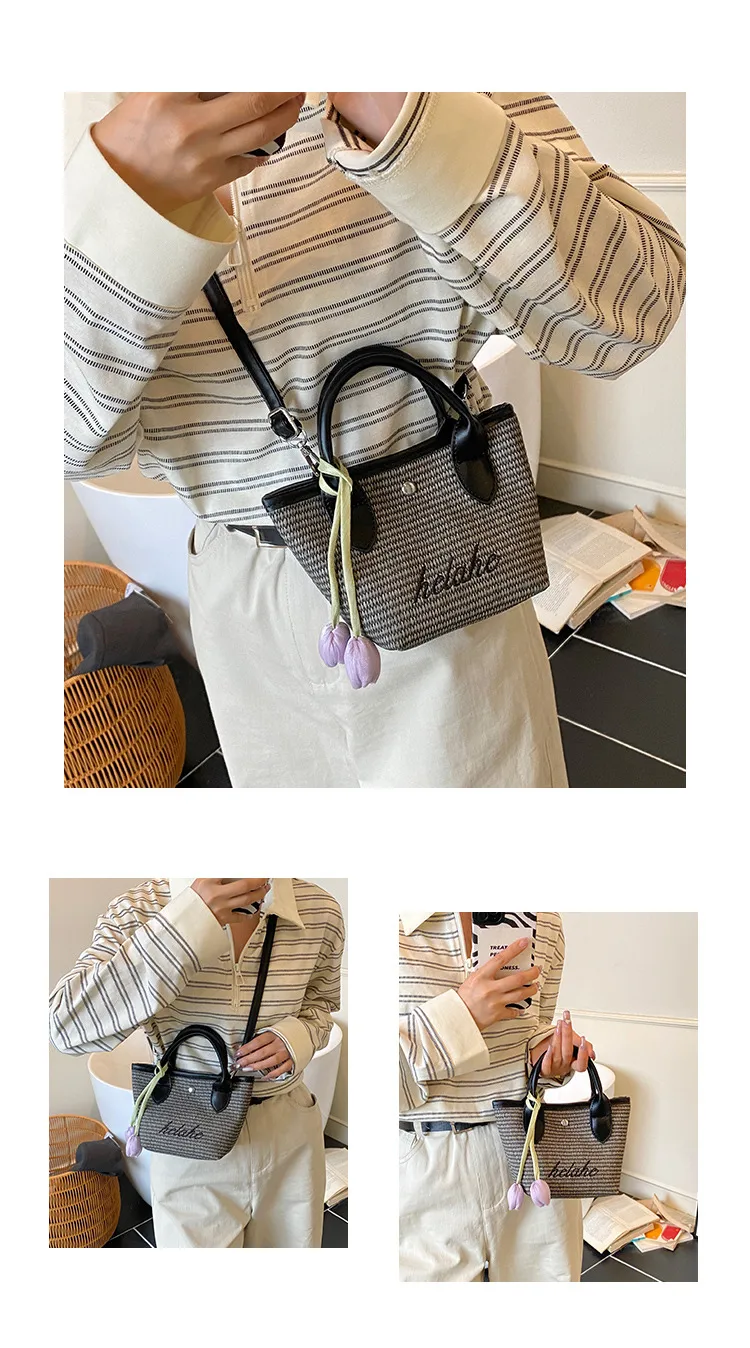 New  Summer Pu Zipper Straw Shoulder Bag Good Quality With Silk Scarf Summer Essential Bag display picture 11