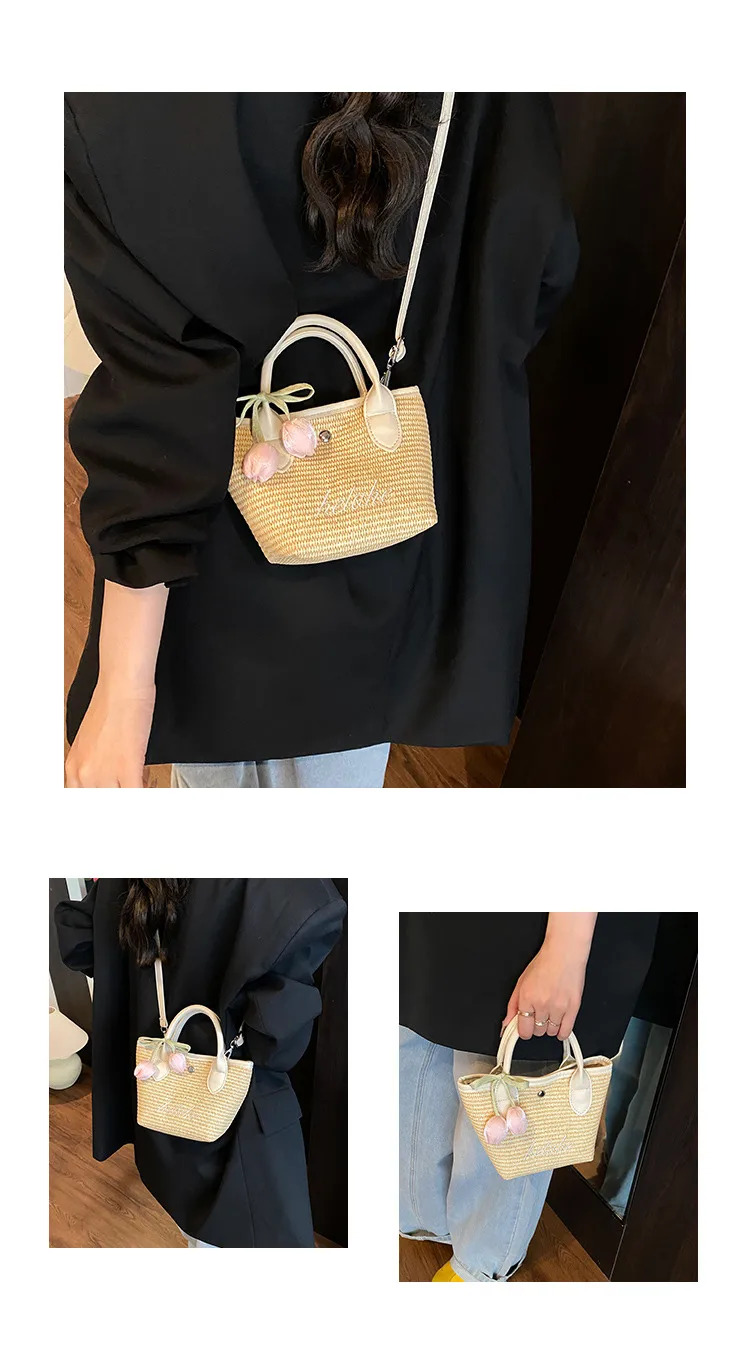 New  Summer Pu Zipper Straw Shoulder Bag Good Quality With Silk Scarf Summer Essential Bag display picture 12