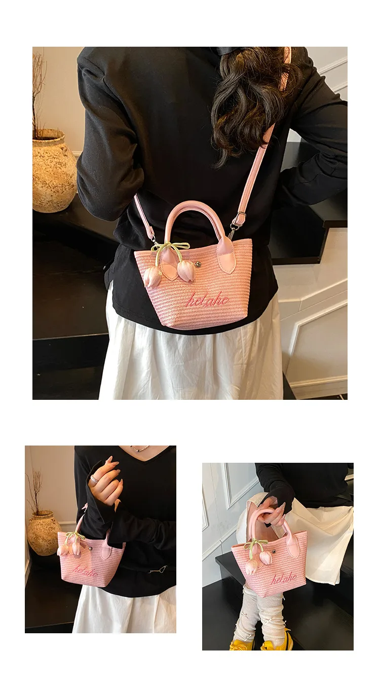 New  Summer Pu Zipper Straw Shoulder Bag Good Quality With Silk Scarf Summer Essential Bag display picture 13