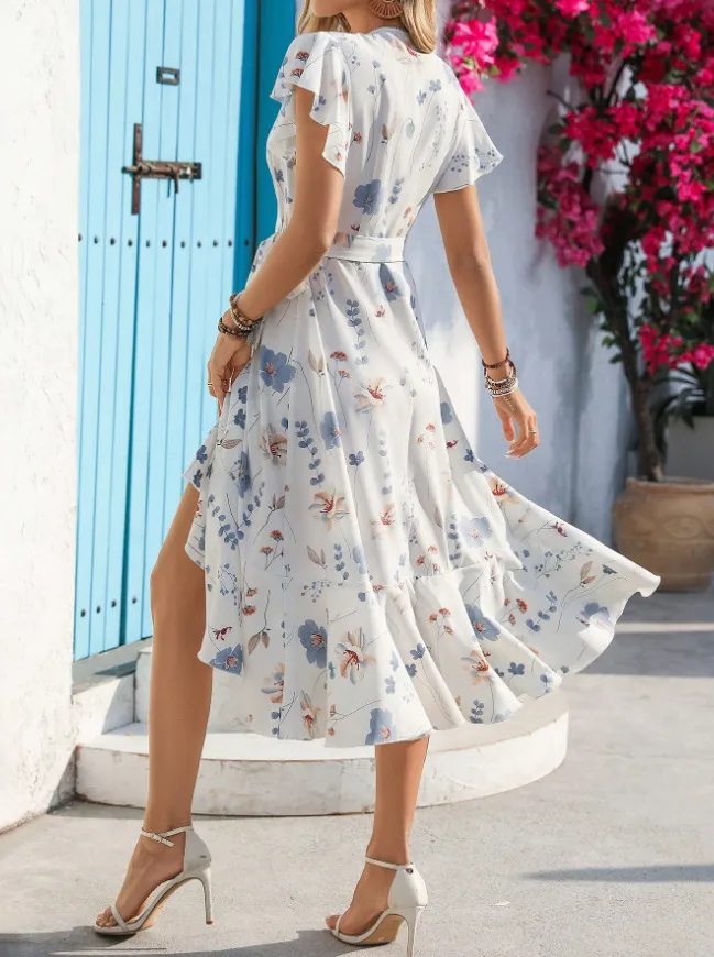 Foreign Trade  Women's Clothing   Independent Station Summer Printing Ruffled Short Sleeve Lace Dress display picture 2