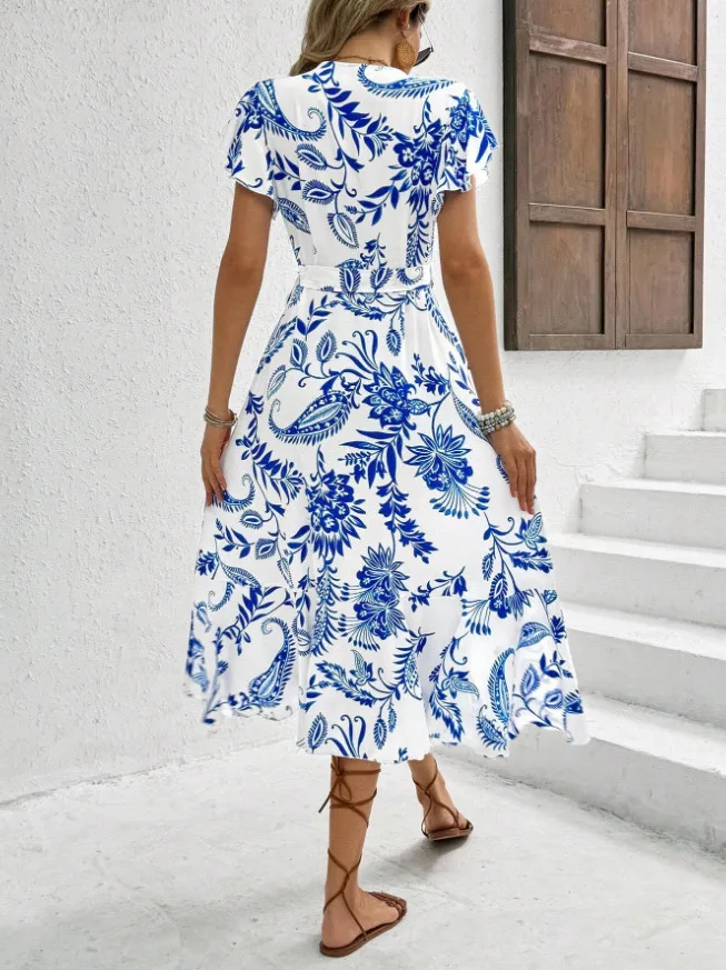 Foreign Trade  Women's Clothing   Independent Station Summer Printing Ruffled Short Sleeve Lace Dress display picture 8