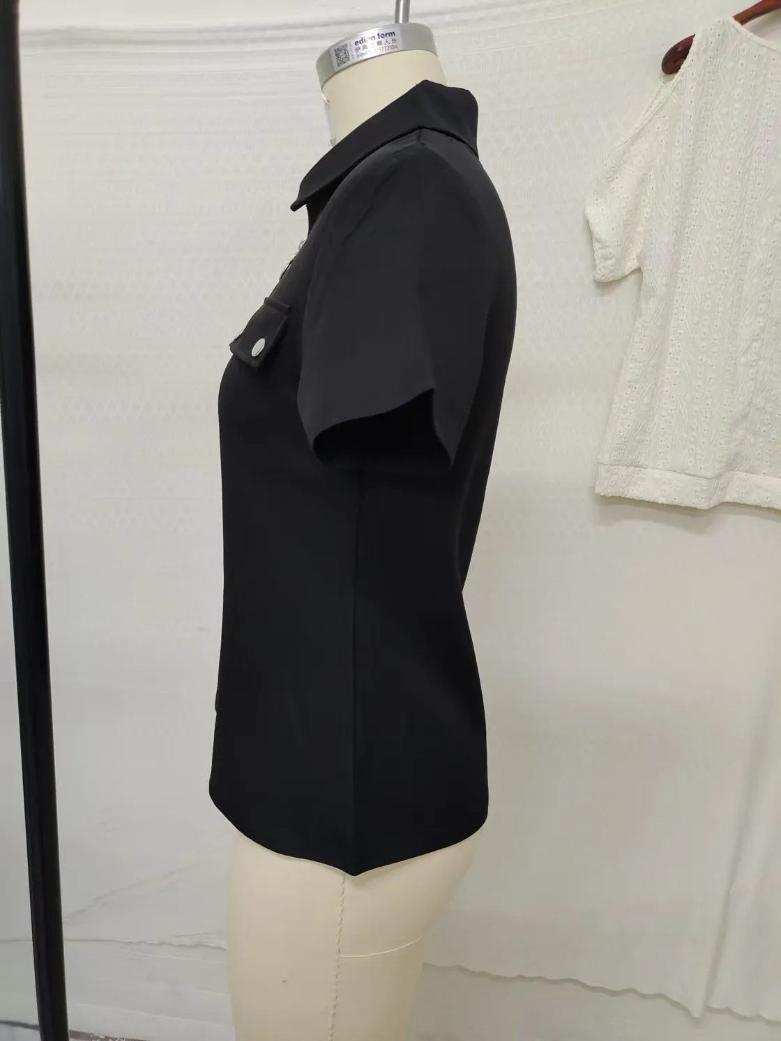 New Spring And Summer Solid Color Zipper Shirt Button Top Women Fashion Casual T-shirt Women's Clothing display picture 4