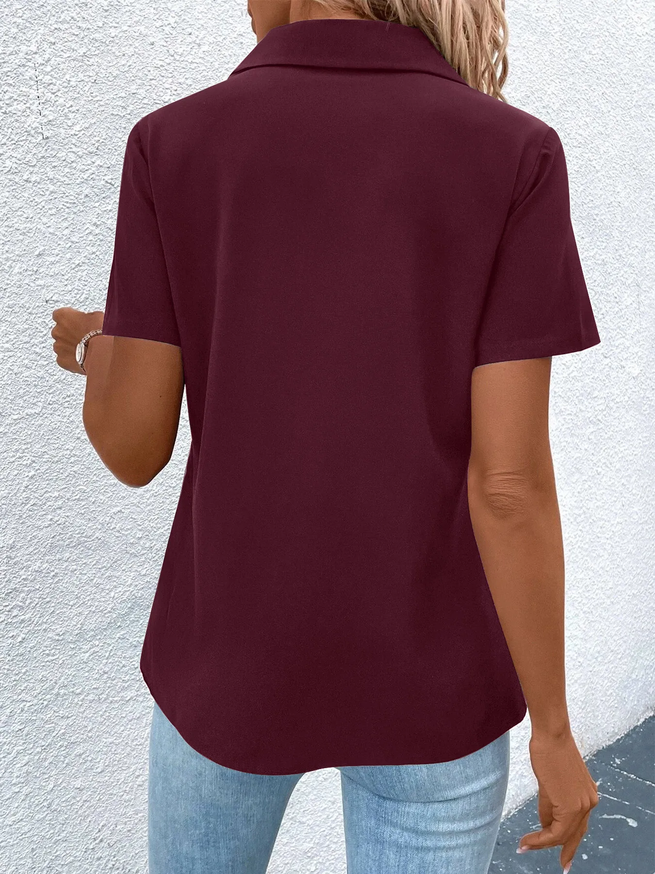 New Spring And Summer Solid Color Zipper Shirt Button Top Women Fashion Casual T-shirt Women's Clothing display picture 10