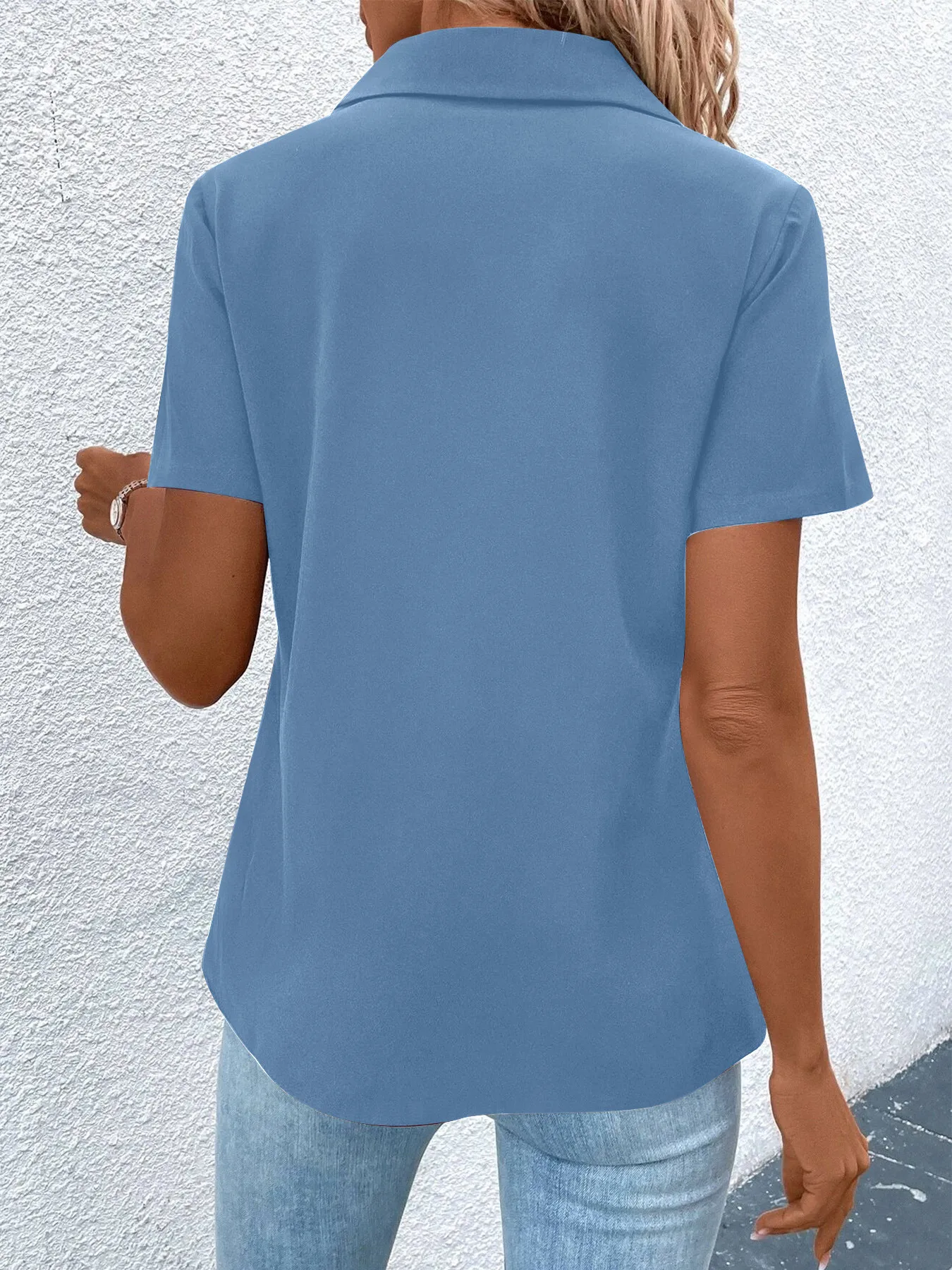 New Spring And Summer Solid Color Zipper Shirt Button Top Women Fashion Casual T-shirt Women's Clothing display picture 19