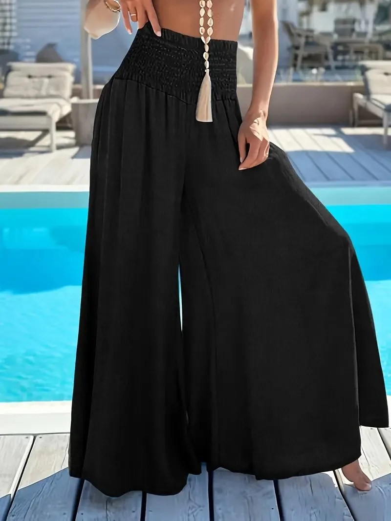 Independent Station  Europe And The United States  Spring And Summer New Solid Color High Waist Ice Silk Wide Leg Pants For Women display picture 2