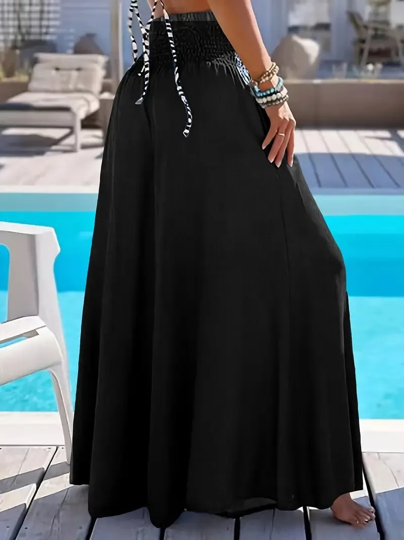 Independent Station  Europe And The United States  Spring And Summer New Solid Color High Waist Ice Silk Wide Leg Pants For Women display picture 3