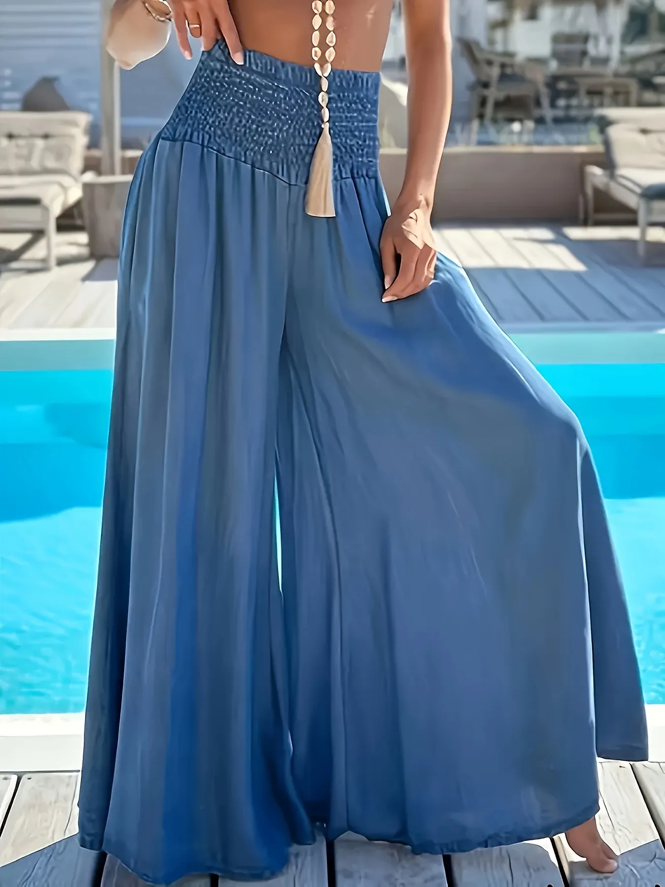 Independent Station  Europe And The United States  Spring And Summer New Solid Color High Waist Ice Silk Wide Leg Pants For Women display picture 5