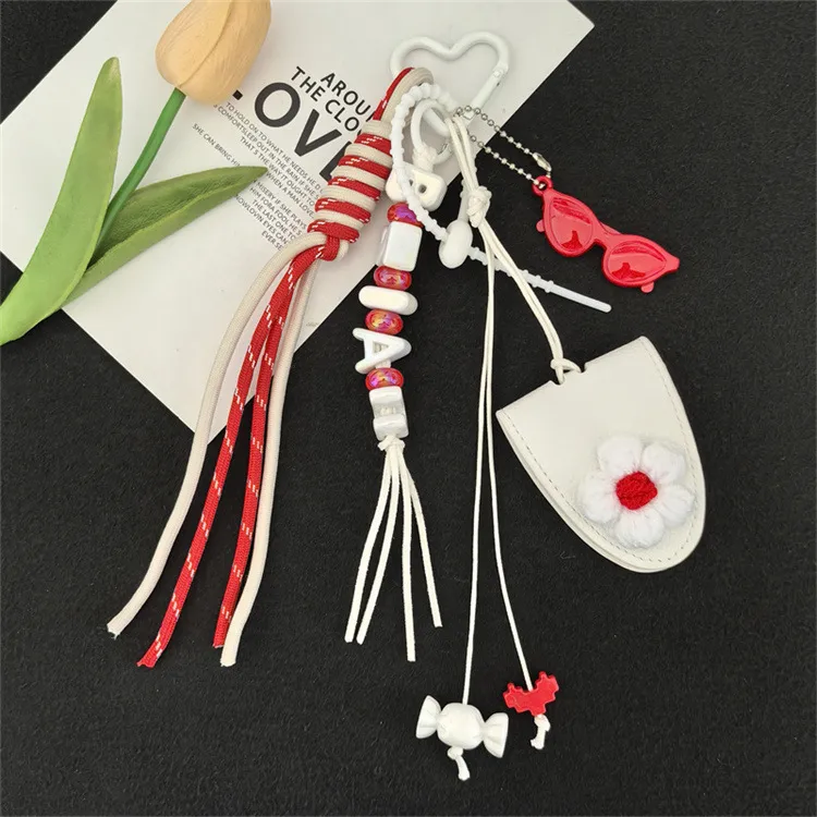 Dopamine Flower Miu Bag Hanging Girl's Heart Colorful Braided Rope Bag Pendant Creative Car Keychain All-match display picture 9