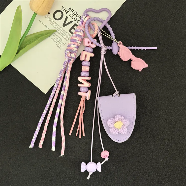 Dopamine Flower Miu Bag Hanging Girl's Heart Colorful Braided Rope Bag Pendant Creative Car Keychain All-match display picture 12
