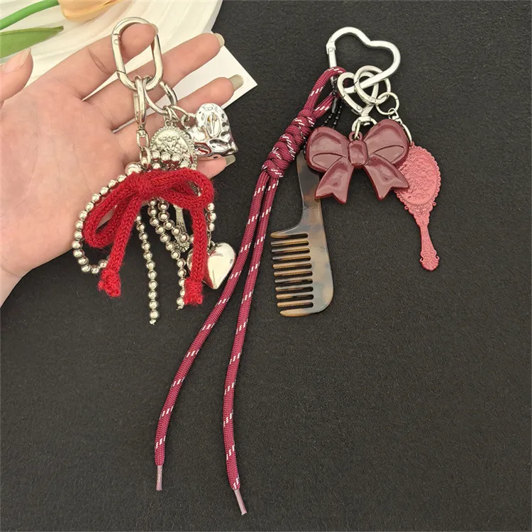 New Style Creative Fashion Heart Bow Pendant Keychain Braided Rope Bag Pendant Personalized Versatile Pendant display picture 1