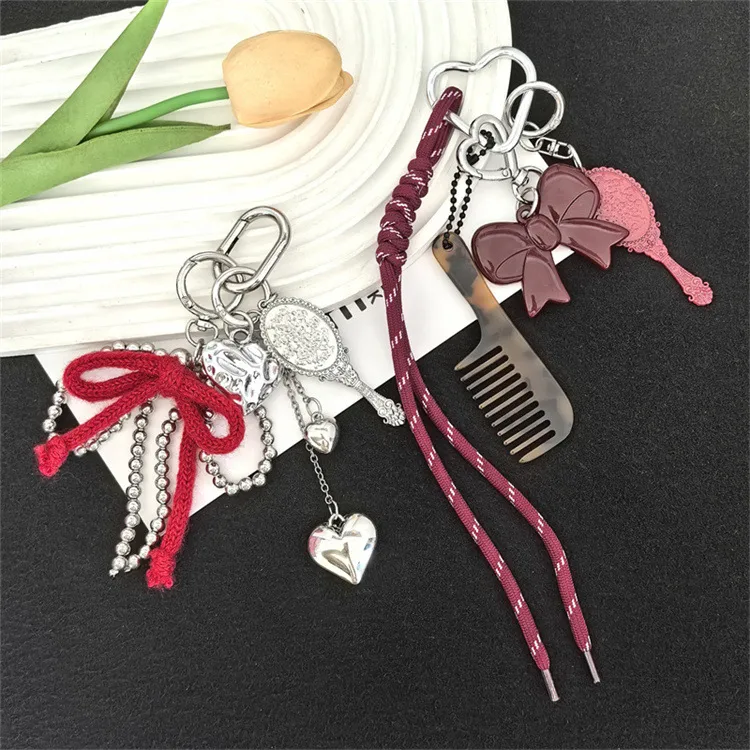 New Style Creative Fashion Heart Bow Pendant Keychain Braided Rope Bag Pendant Personalized Versatile Pendant display picture 3