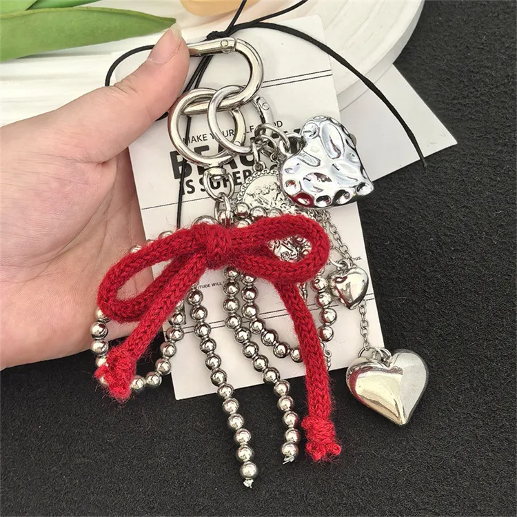 New Style Creative Fashion Heart Bow Pendant Keychain Braided Rope Bag Pendant Personalized Versatile Pendant display picture 4