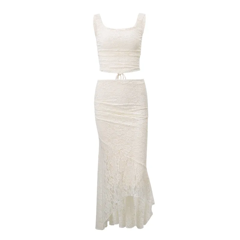 Style Women's Clothing  Autumn New Sexy Pleated Strap Top French Temperament Lace Skirt Suit display picture 2