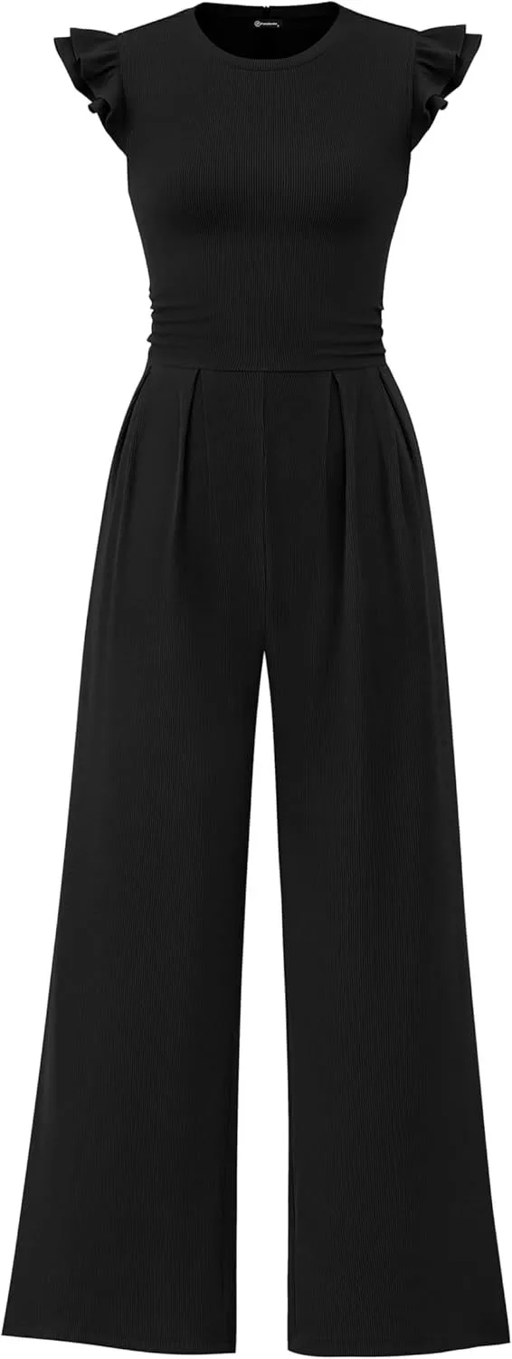 Europe And The United States   Foreign Trade Women's New Temperament Leisure Lotus Leaf Flying Sleeve Jacket Jumpsuit display picture 6