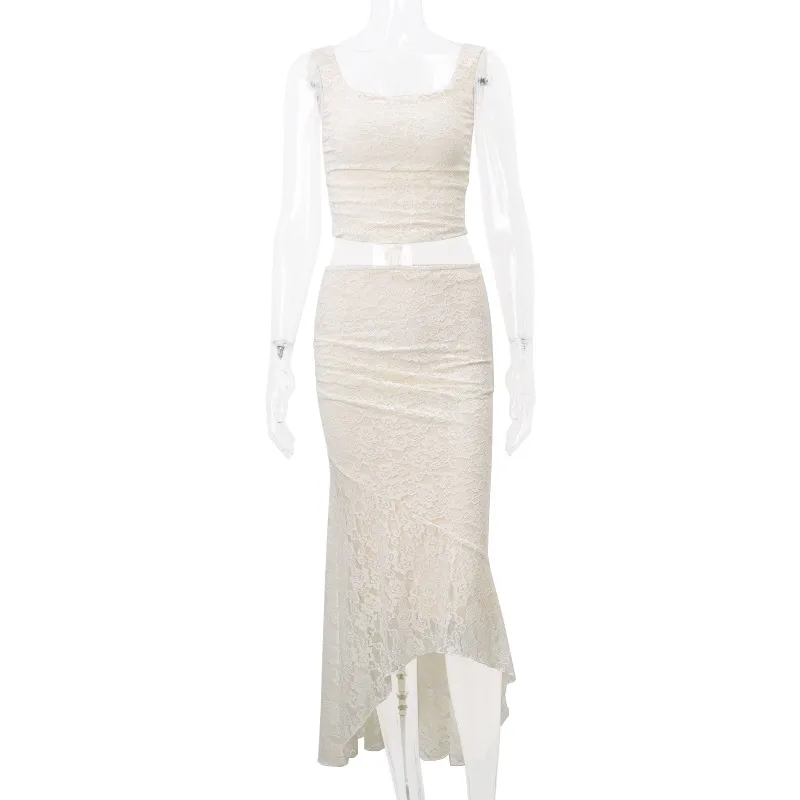 Style Women's Clothing  Autumn New Sexy Pleated Strap Top French Temperament Lace Skirt Suit display picture 12
