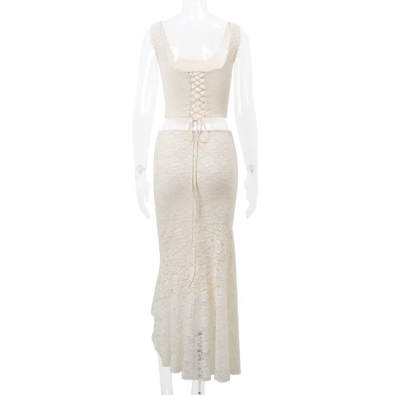 Style Women's Clothing  Autumn New Sexy Pleated Strap Top French Temperament Lace Skirt Suit display picture 14
