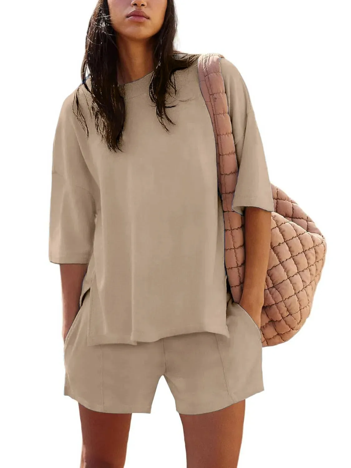 Summer  New  Foreign Trade Women's 2-piece Set Short-sleeved Top And Loop Shorts Casual Suit display picture 1