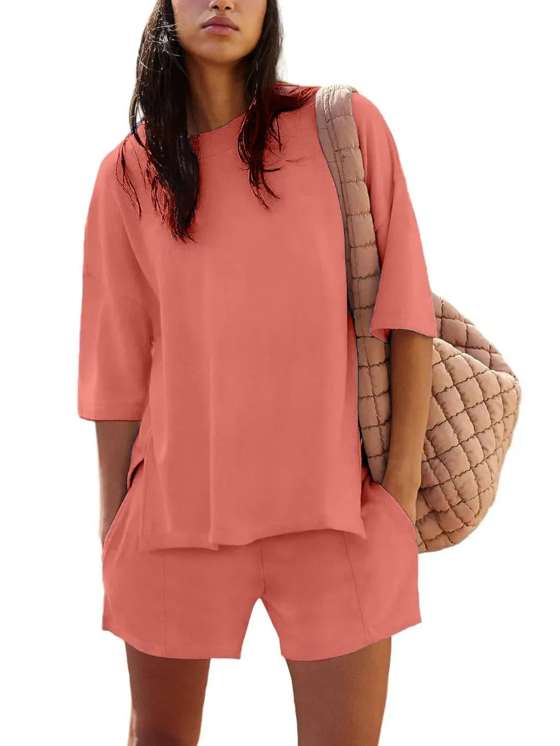 Summer  New  Foreign Trade Women's 2-piece Set Short-sleeved Top And Loop Shorts Casual Suit display picture 2