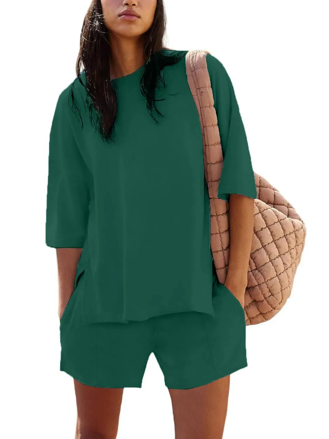 Summer  New  Foreign Trade Women's 2-piece Set Short-sleeved Top And Loop Shorts Casual Suit display picture 4