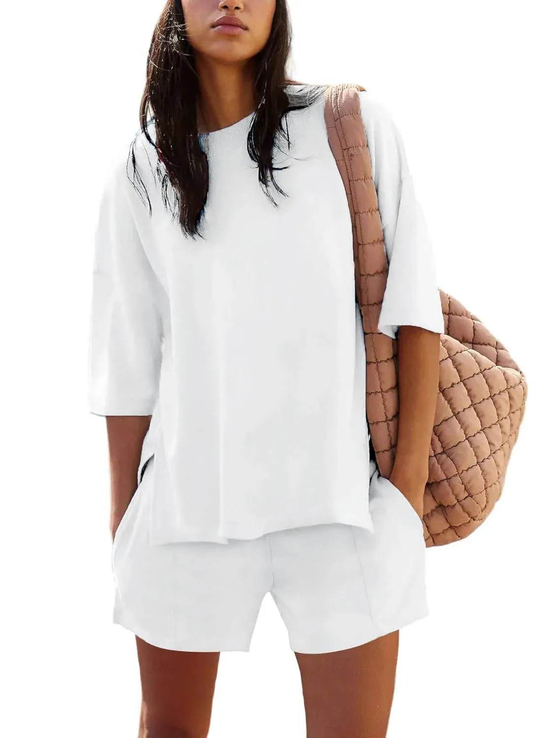 Summer  New  Foreign Trade Women's 2-piece Set Short-sleeved Top And Loop Shorts Casual Suit display picture 5