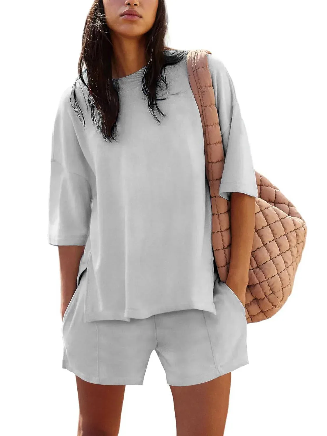 Summer  New  Foreign Trade Women's 2-piece Set Short-sleeved Top And Loop Shorts Casual Suit display picture 7