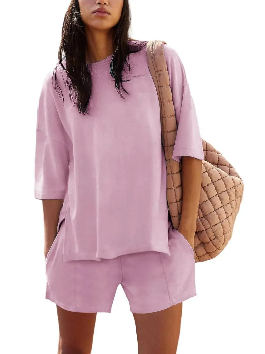 Summer  New  Foreign Trade Women's 2-piece Set Short-sleeved Top And Loop Shorts Casual Suit display picture 8