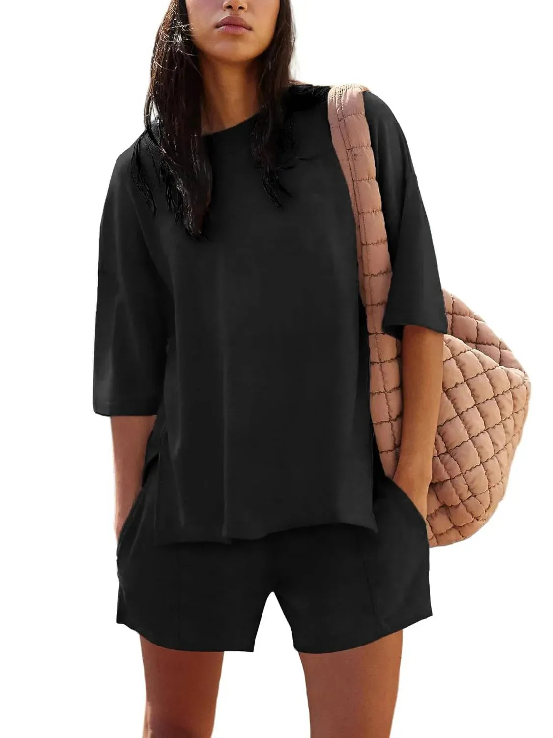 Summer  New  Foreign Trade Women's 2-piece Set Short-sleeved Top And Loop Shorts Casual Suit display picture 9