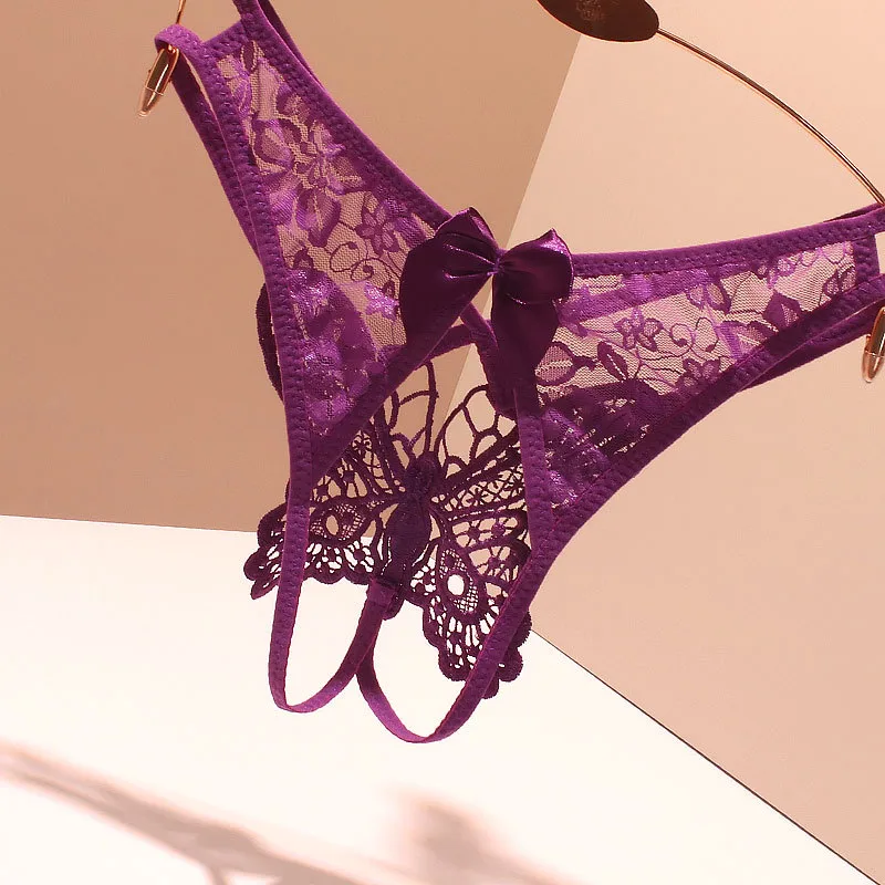 Foreign Trade Sexy Hollow Underwear Female Butterfly Element Date Convenient To Be A Man By Your Lace Open-end Support Her Thong display picture 5