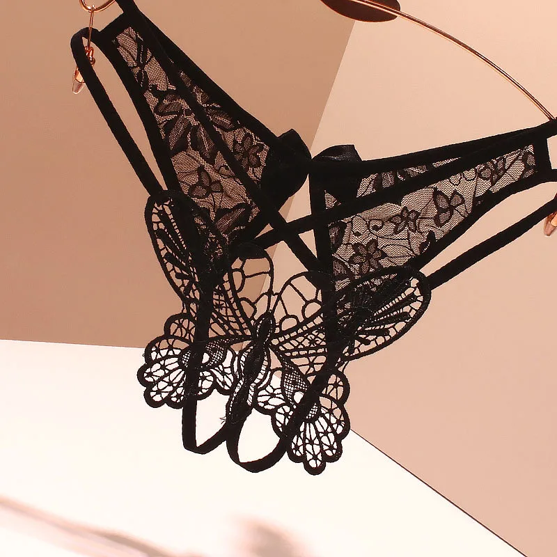 Foreign Trade Sexy Hollow Underwear Female Butterfly Element Date Convenient To Be A Man By Your Lace Open-end Support Her Thong display picture 8
