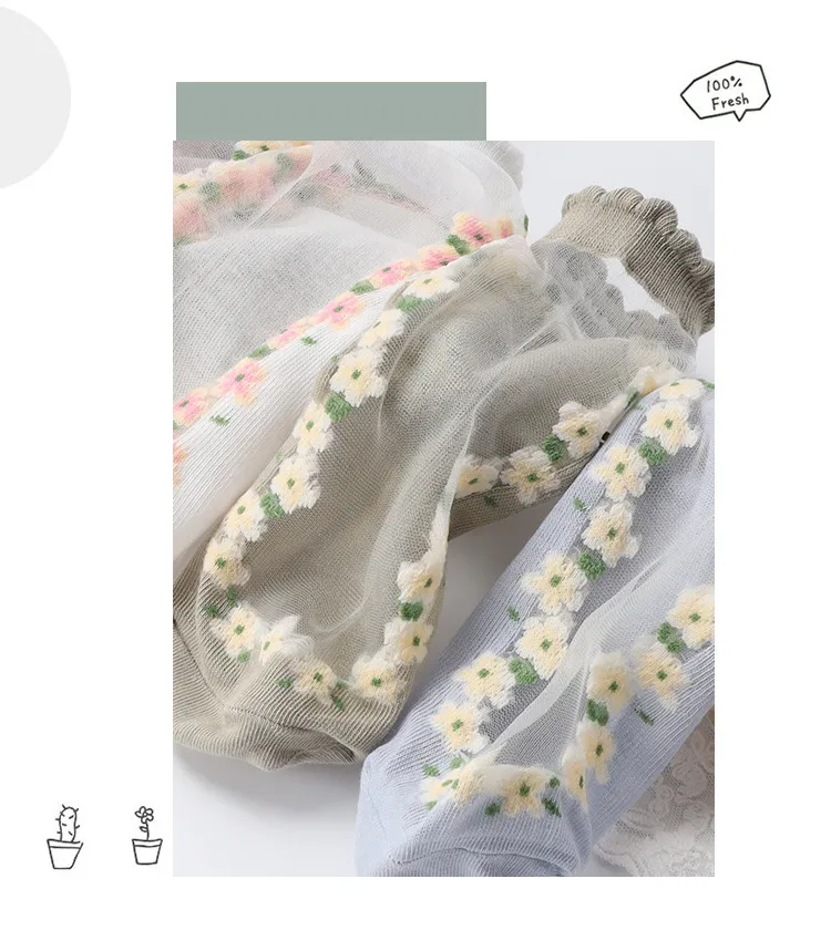 Floral Glass Silk Women's Summer Short Socks New Style Cute Fresh Style Ins Short Socks Cotton Bottom Sweat Absorbing Breathable Socks display picture 3
