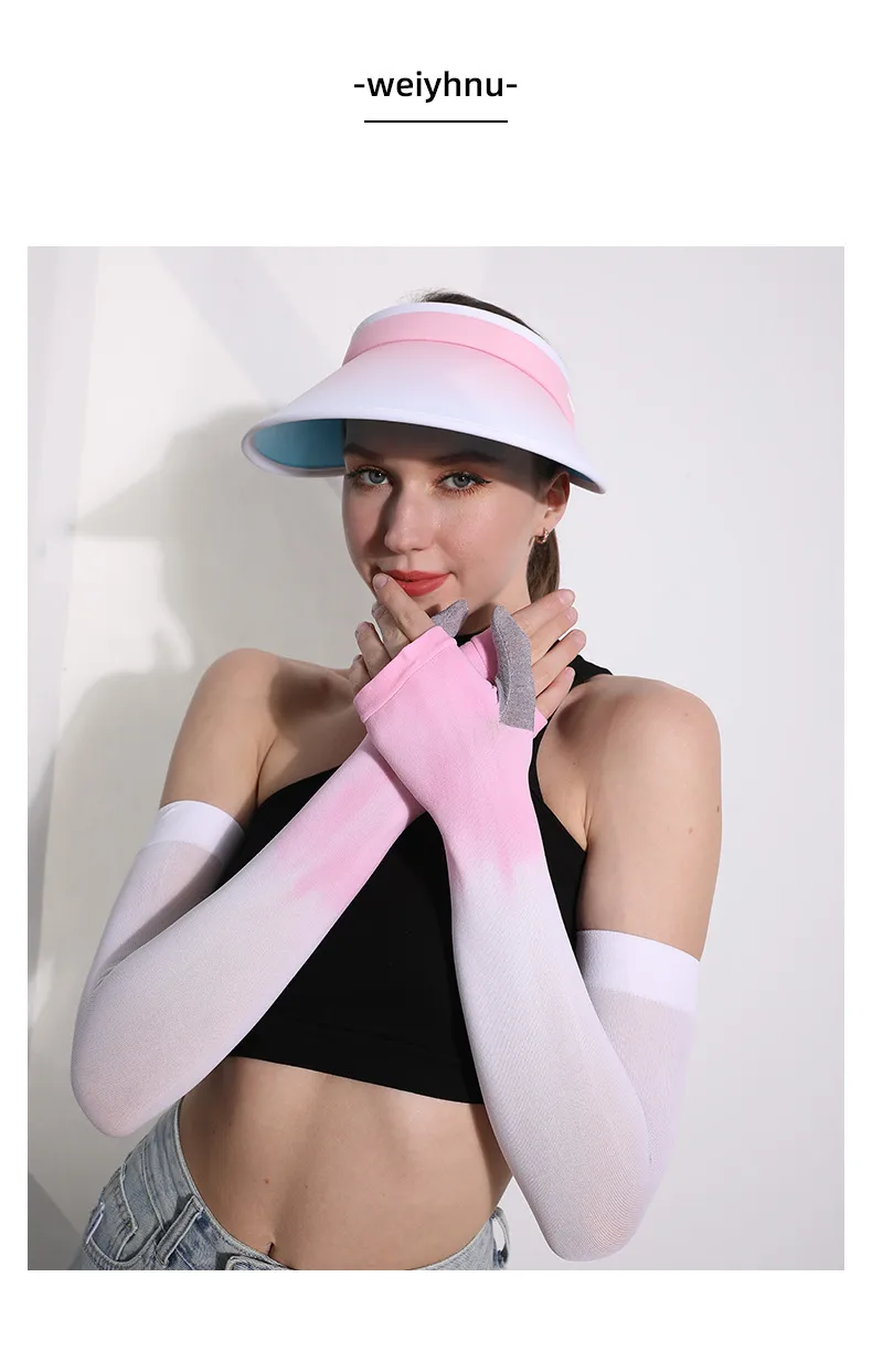 Summer  New Style Fashionable Gradient Ice Silk Sleeve Men's And Women's Sun Protection Oversleeve Outdoor Riding Printed Logo Ice Sleeve display picture 37
