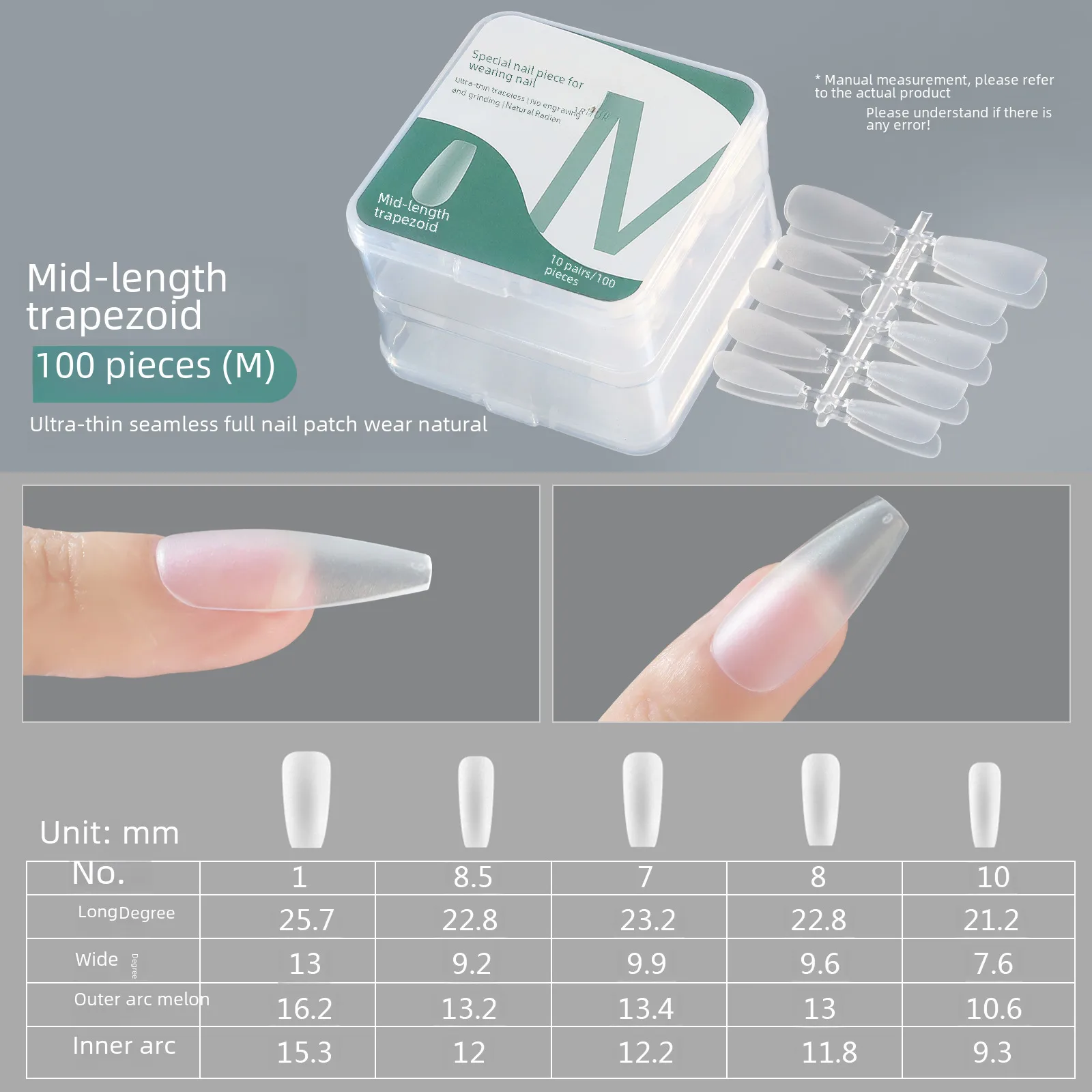 Nail Wear Nail Special Nail Tip Carving-Free Ultra-Thin Seamless Fake Nail Patch Nail Art 100 Pieces Factory Wholesale display picture 15