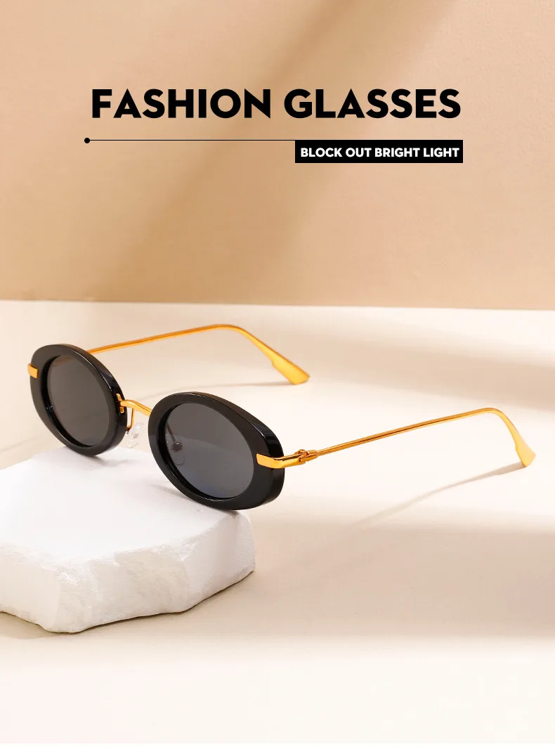 Internet Celebrity Same Style Retro Fashionable Oval Small Frame Fashion Sunglasses Street Shoot Concave Style Summer Sunscreen Sunglasses display picture 1