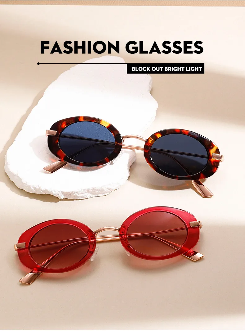 Internet Celebrity Same Style Retro Fashionable Oval Small Frame Fashion Sunglasses Street Shoot Concave Style Summer Sunscreen Sunglasses display picture 3