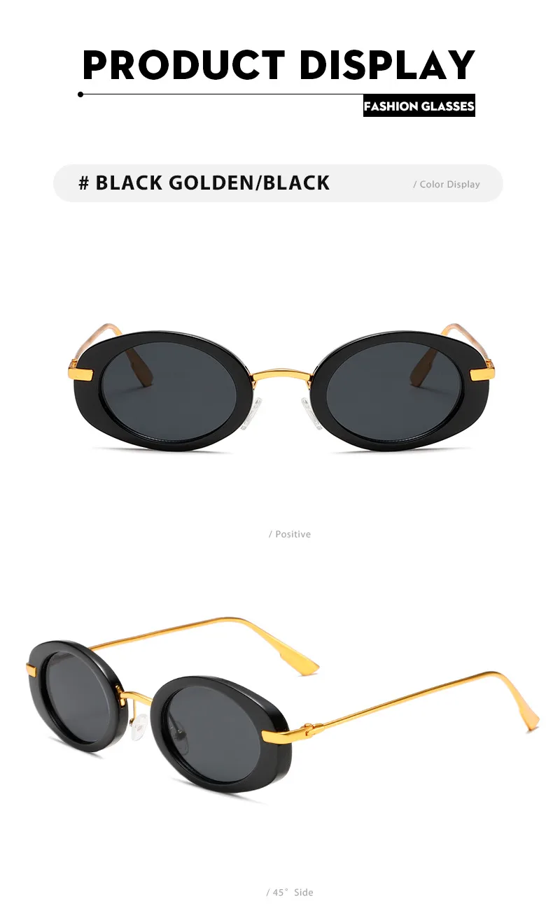 Internet Celebrity Same Style Retro Fashionable Oval Small Frame Fashion Sunglasses Street Shoot Concave Style Summer Sunscreen Sunglasses display picture 8
