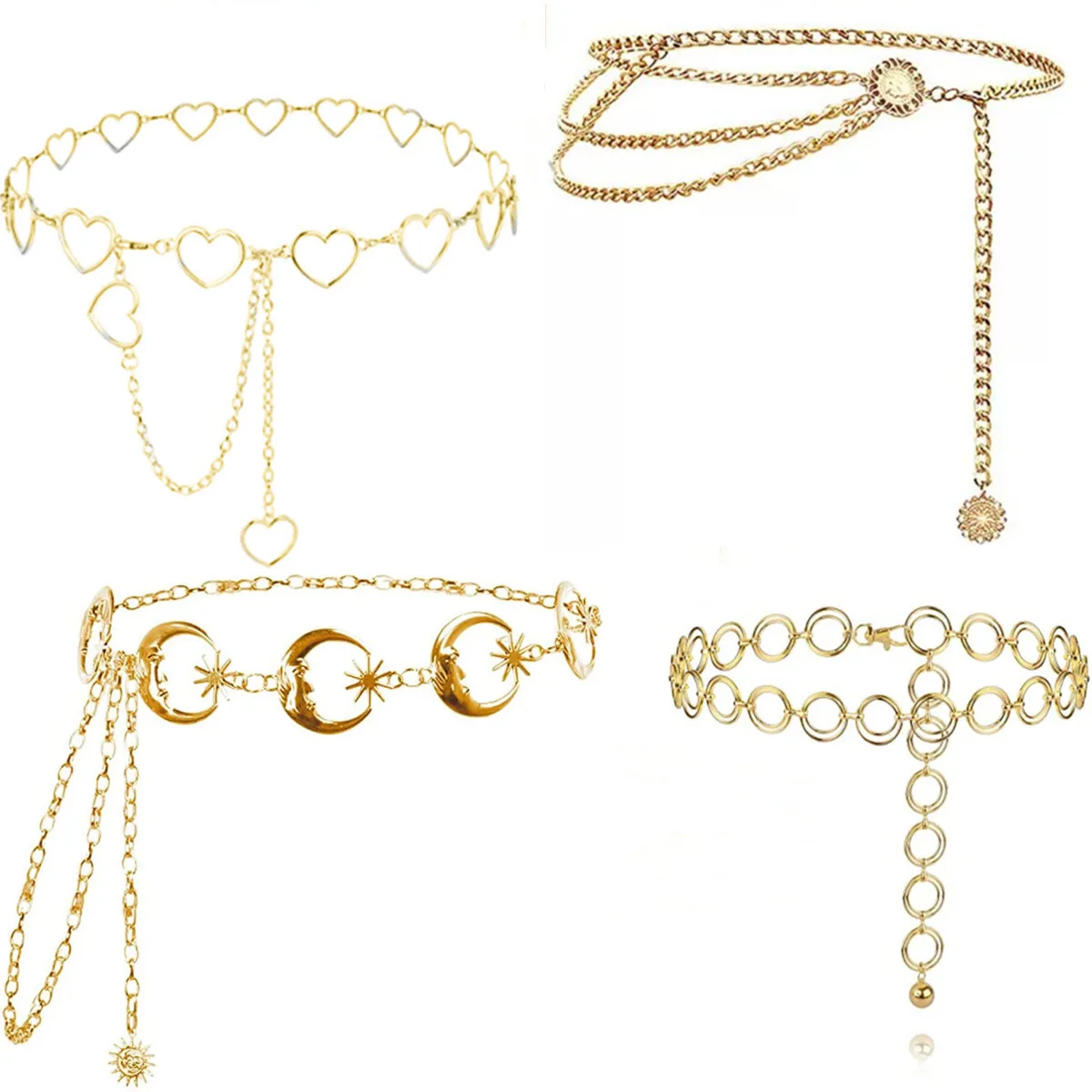 Europe And The United States  Jewelry Fashion Love Waist Chain Female Retro Metal Moon Star Pendant Body Chain Manufacturers Sales display picture 3