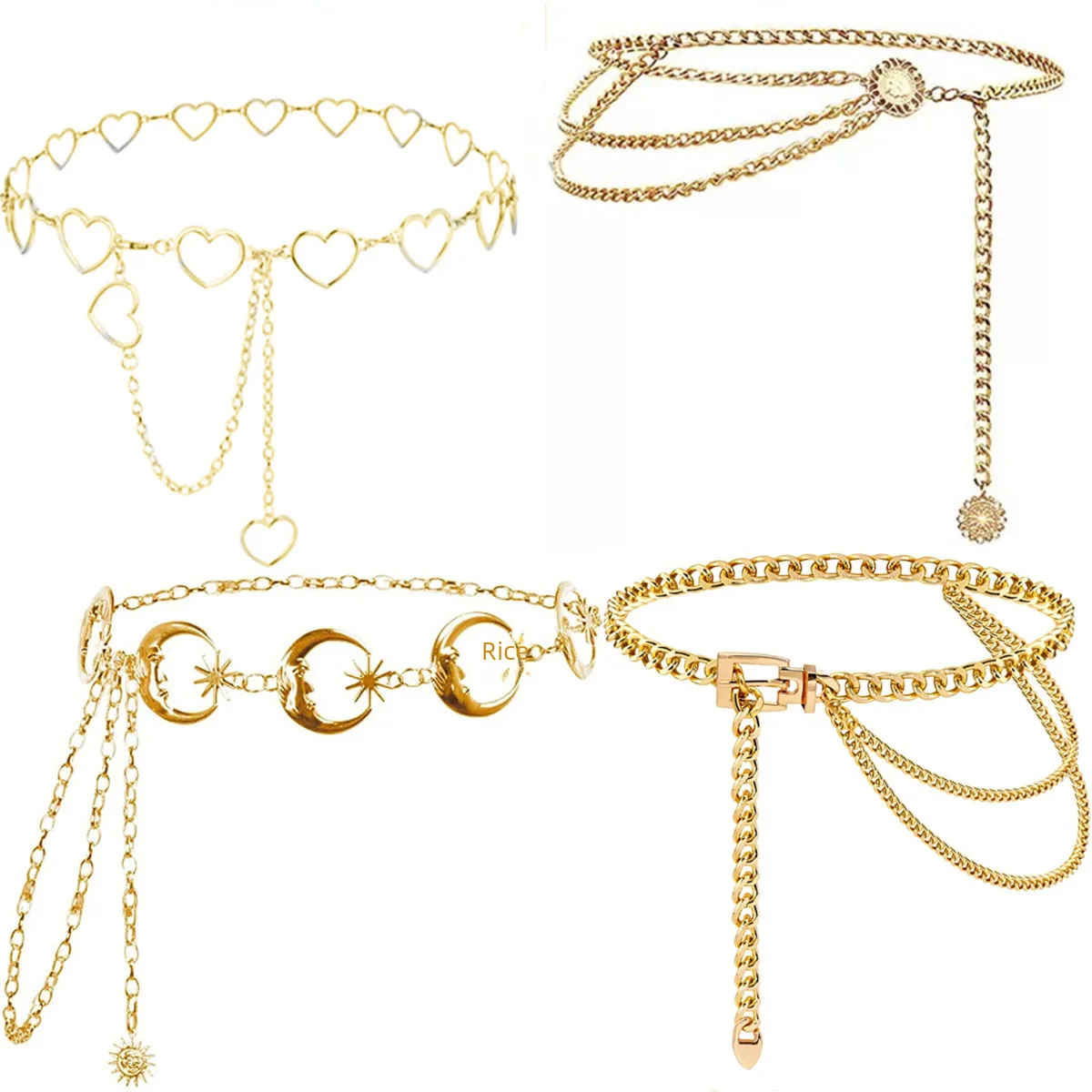 Europe And The United States  Jewelry Fashion Love Waist Chain Female Retro Metal Moon Star Pendant Body Chain Manufacturers Sales display picture 1