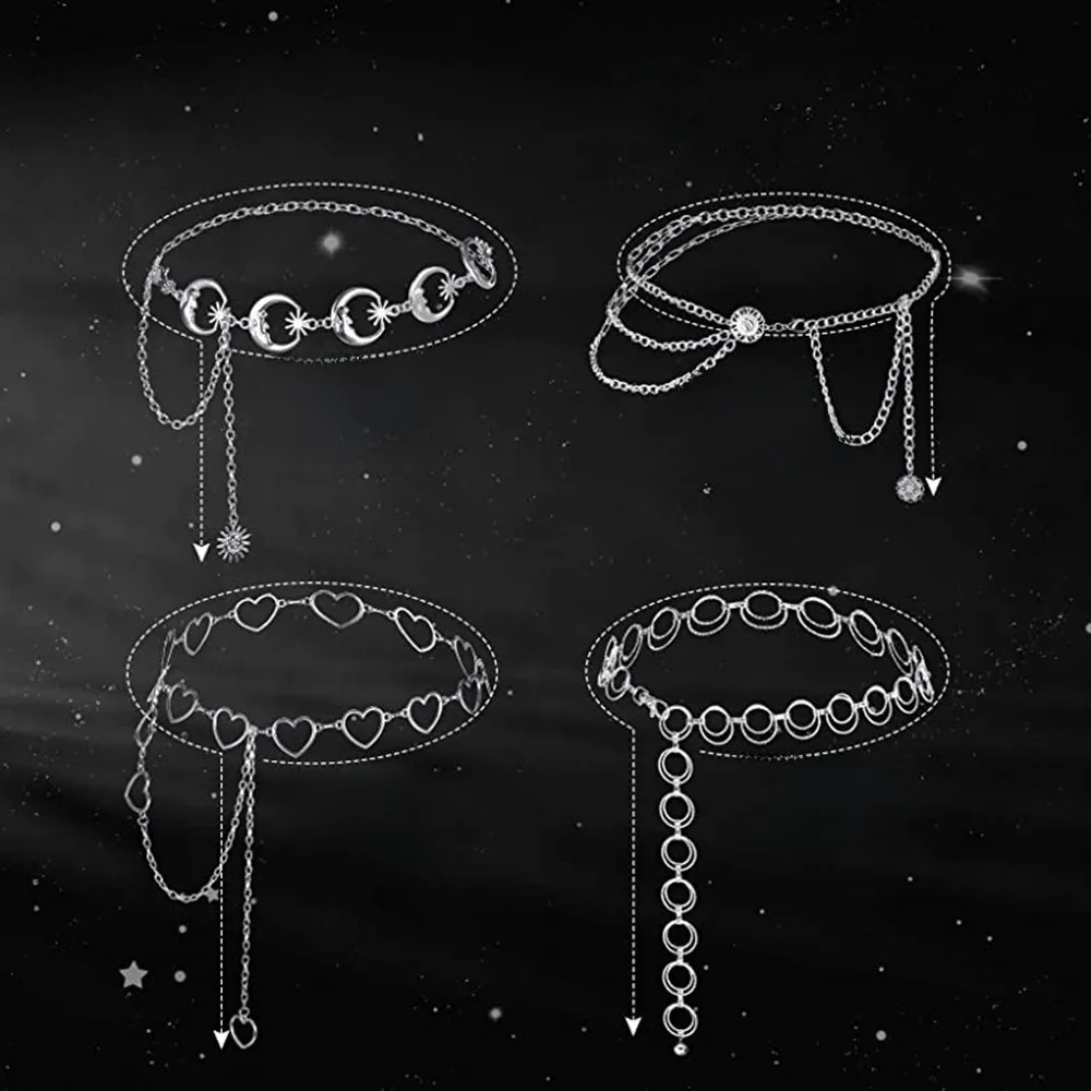 Europe And The United States  Jewelry Fashion Love Waist Chain Female Retro Metal Moon Star Pendant Body Chain Manufacturers Sales display picture 2