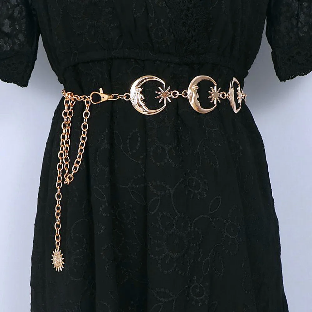 Europe And The United States  Jewelry Fashion Love Waist Chain Female Retro Metal Moon Star Pendant Body Chain Manufacturers Sales display picture 13