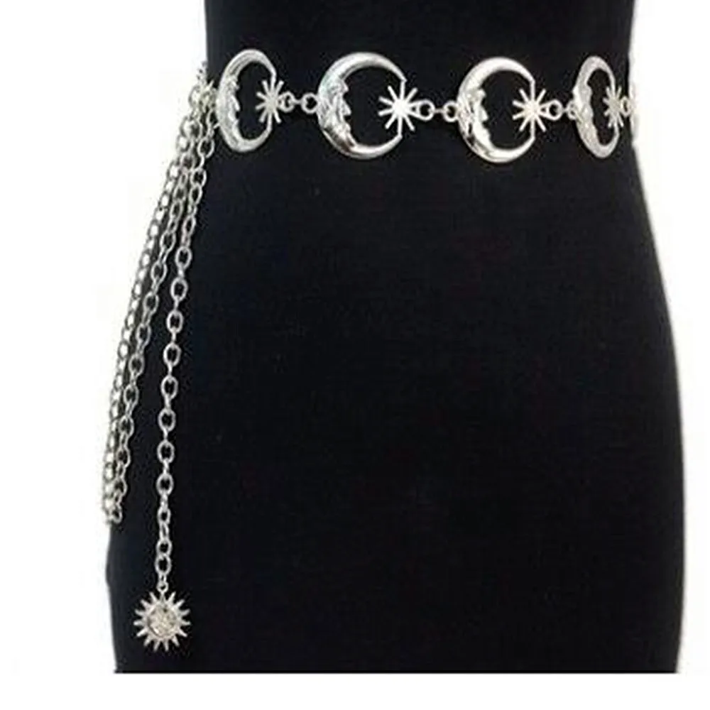 Europe And The United States  Jewelry Fashion Love Waist Chain Female Retro Metal Moon Star Pendant Body Chain Manufacturers Sales display picture 14