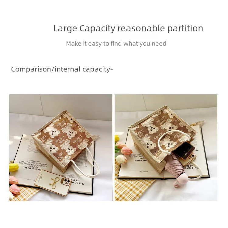 Little Bear Linen Handbag Women's Going Out Handbag  Internet Celebrity Ins New Style Small Satchel Fashionable Shoulder Bag For Students display picture 2